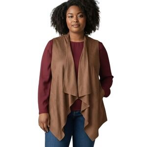 Westbound Woman 1X Brown Faux Suede Drape Open Front‎ Sleeveless Vest NWT